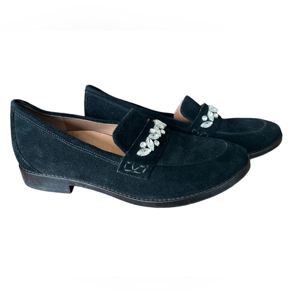 VIONIC Black Suede Loafers with Rhinestone Embellishments Size 7